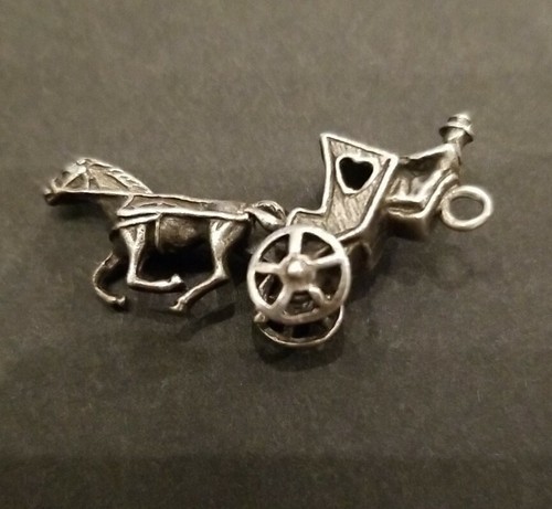 COACH Ciondolo Charm Carrozza Trainata Cavallo Cuore Romantico Argento Sterling 925 Vintage