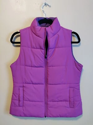 Merona Mujer S Chaleco Acolchado Color Rosa/Púrpura Cremallera Completa Simulado Cuello Bolsillos Foto 1 de 4