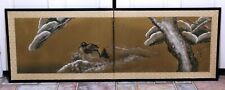 GUC Japanese Byobu Ducks Signed & Hand Painted 2 Panel Folding Screen Small Tear