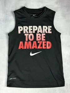 The Nike Tee Dri-fit Boys Size 5 Sleeveless Tank Top Black Red Logo 0200 - Picture 1 of 4