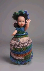 Handmade Crochet Brown Hair Doll Toilet Paper Holder Multi-colored Cover - Picture 1 of 9