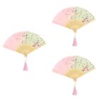  Set of 3 Hanheld Fans Simulated Silk with Tassel Hand Folding Handheld Miss