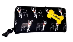 NWOT MARK TETRO Black BLACK WHITE BOSTON TERRIER Full Zip Wallet BONE PULLY FS!! - Picture 1 of 7