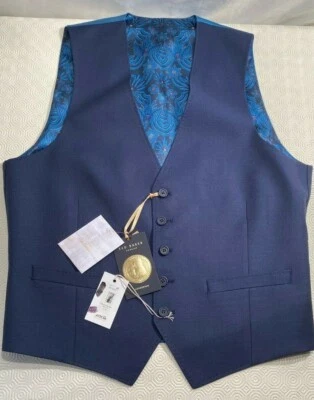 John Lewis Ted Baker Rokow Sovereign Birdseye Wool Waistcoat, Blue 40 R - Image 1 of 4