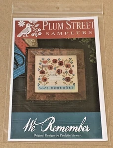 Plum Street Samplers "We Remember" Poppies, USA Flag & Cat Cross Stitch Pattern - Picture 1 of 2