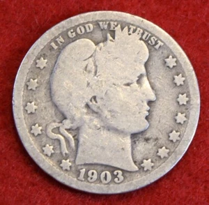 Moneda de plata Barber Quarter 1903 90 % BQ602 - Imagen 1 de 2