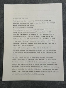 LASFS SPEECH by ROBERT BLOCH Signed Typed - Imagen 1 de 3