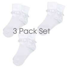 Baby Girls & Girls Pex 3 Pk Frilly White Cotton Rich Socks UK NB(EU15)-12(EU30)