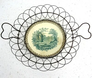 Antique vintage French Wire Basket framed plate - Picture 1 of 4