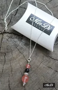 Collar/colgante hecho a mano con plata esterlina, ónix negro y cuarzo cereza. - Imagen 1 de 4