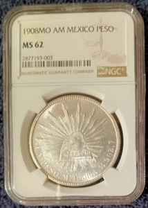 1908-Mo mexicano 1 peso, Ciudad de México como nuevo, NGC MS-62 - Imagen 1 de 4