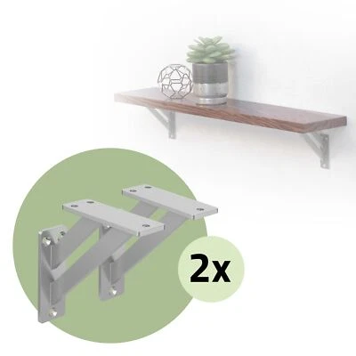 4x Soportes de estante de aluminio plateado 120x120mm para balda/repisa de pared - Imagen 1 de 4