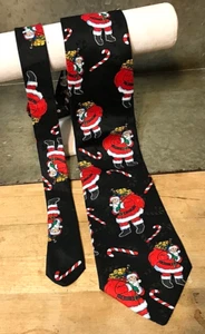 Vintage Hallmark Yule TIE Greetings Mens Black Tie Christmas Santa Claus Holiday - Picture 1 of 6