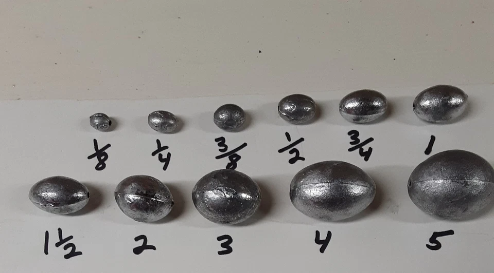 Egg Sinkers quantità100 a scelta misura 1/8 1/4 3/8 1/2 3/4 1 oz 1-1/2 2 3 4 5 oz  - Immagine 1 di 1