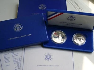 1986 Proof Statue of Liberty 2 Coin Silver Dollar and Clad Half US Mint Set - Picture 1 of 3