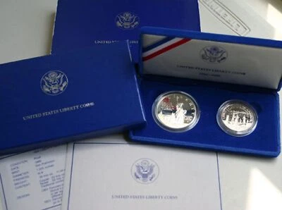 1986 Proof Statue of Liberty 2 Coin Silver Dollar and Clad Half US Mint Set - Image 1 of 3