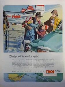 Pubblicità stampa TWA 1951 vintage papà tornerà stasera - Foto 1 di 1
