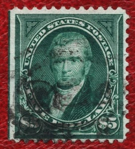 [st7012] USA 1895 Scott#278 used $5 green John Marshall w/natural straight edge - Picture 1 of 2