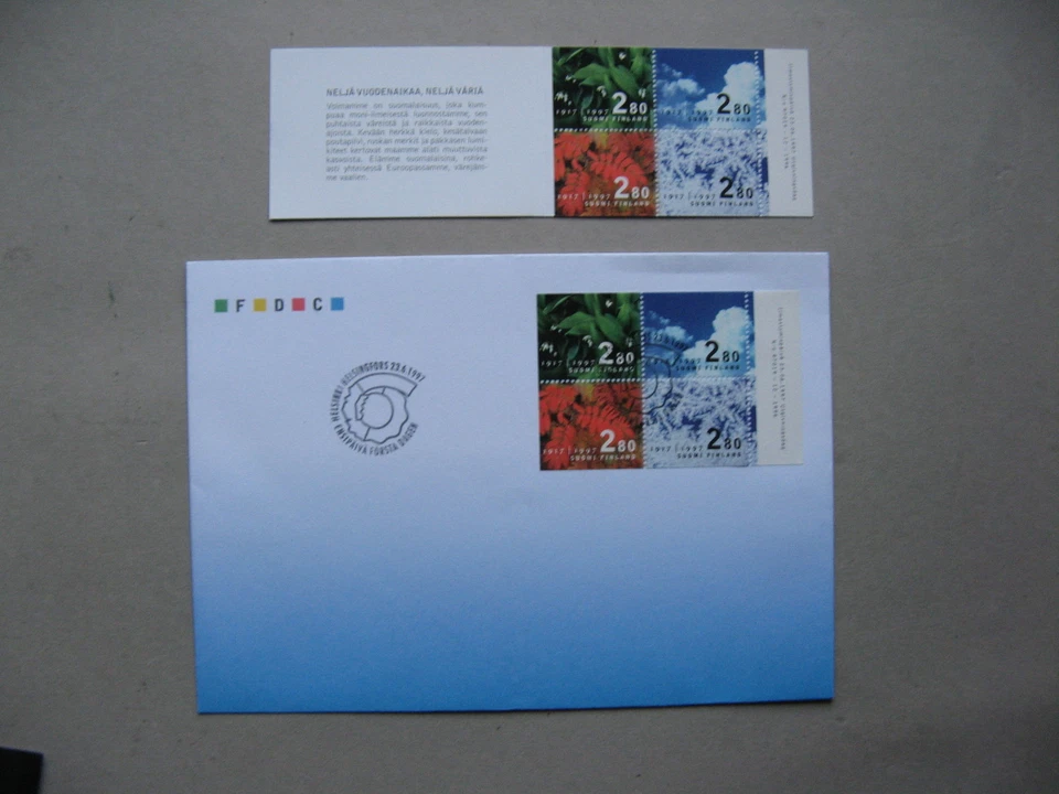 FINLAND, cover FDC 1997 + booklet MNH, 80th ann. independence, 4 seasons - Image 1 of 1