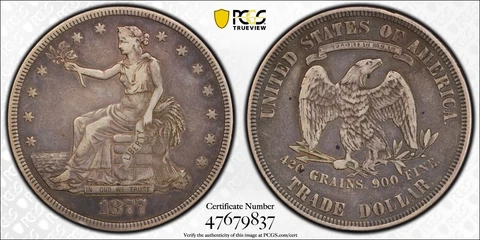 1877 $1 Silver Trade Dollar PCGS VF 25 #9837 Cover