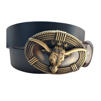 Ledergürtel + Gürtelschnalle Buckle Western Gürtel Longhorn Cowboy Rodeo - Bild 1 von 4