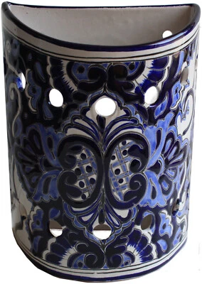 Mexican Handmade Pottery Talavera Wall Lighting Blue Sconce Lamp - Image 1 of 2