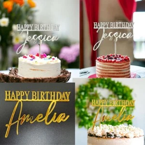 Personalisierter Cake Topper Happy Birthday Tortendeko individuell mit beliebigem Namen - Bild 1 von 14