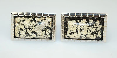 VINTAGE HICKOK STERLING SILVER CUFFLINKS WITH SILVER FLECKS ON BLACK LUCITE - Image 1 of 4