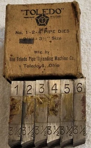 TOLEDO 1-2-4 PIPE DIES 3-1/2" SET OF 6 NEW OLD STOCK - Picture 1 of 4