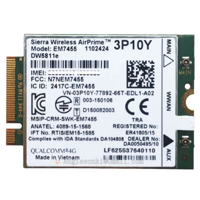 Dell DW5811E Sierra Wireless Airprime EM7455 LTE 4G WWAN Card Module 3P10Y - Image 1 of 4