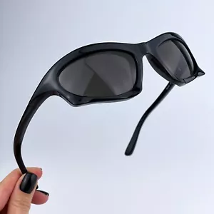 Balenciaga Women Sunglasses Black Grey Bat Rectangle BB0229S 001 NEW - Picture 1 of 18