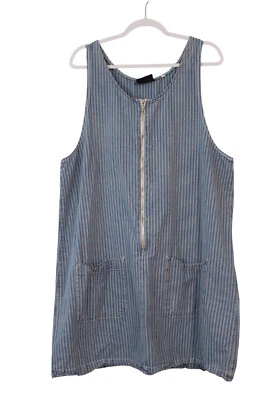 Винтажный Chambray джинсовой ткани платье размер 20 джемпер в полоску 90-х Y2K гранж половина молнии - Изображение 1 из 4