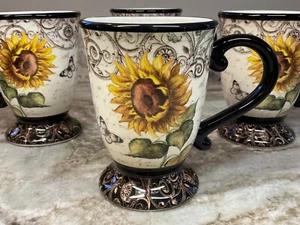 Beautiful French Sunflower Coffee Mug Set Of 4. 16 Ounces Each. New. - Picture 1 of 13