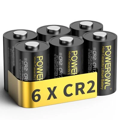 POWEROWL - Batteria al litio CR2 da 3 V, confezione da 6, batterie CR2 da 3 Volt