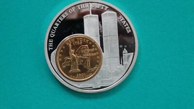 2001 AMERICAN MINT GOLD PLATED N.Y. STATE QUARTER INLAY SILVER MEDALLION COIN - Image 1 of 2