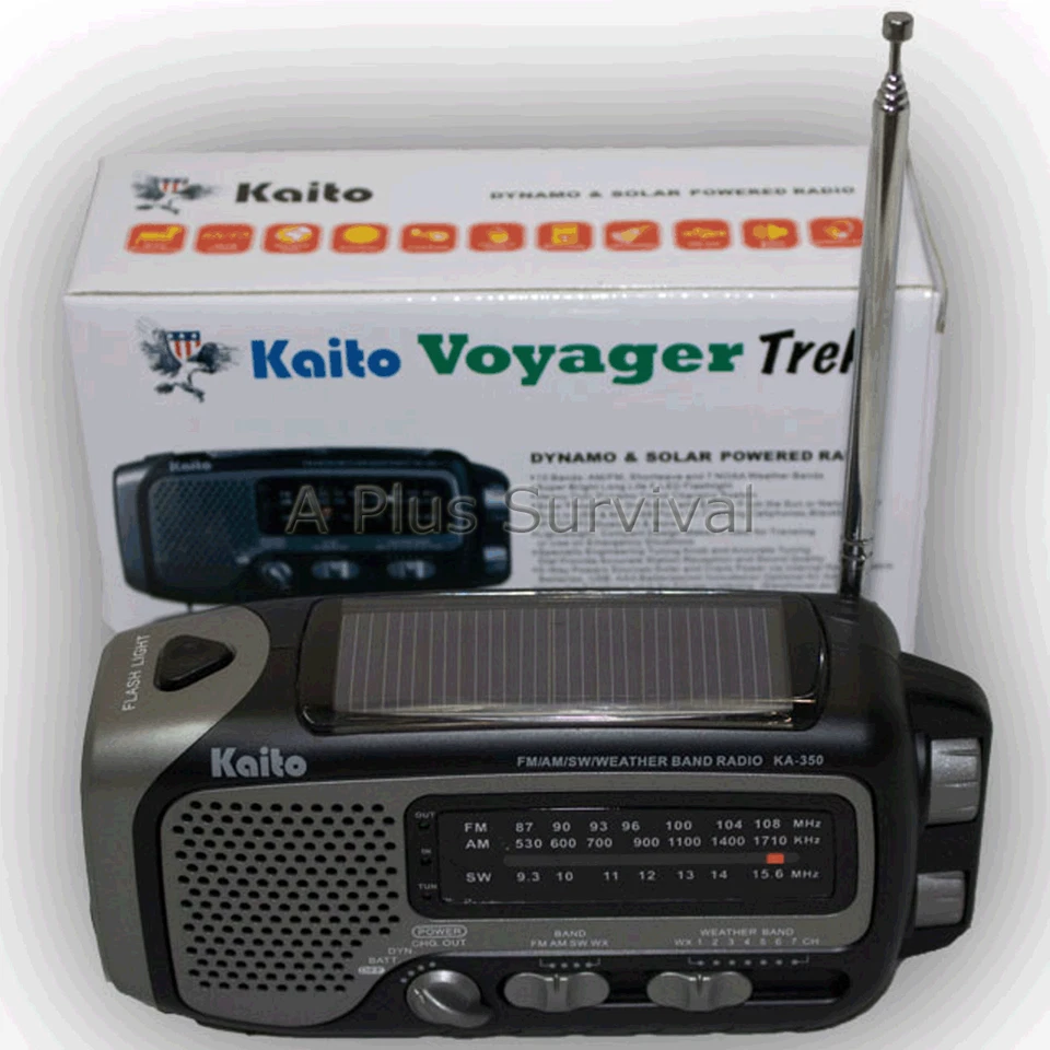 Kaito KA350 Voyager Trek Solar Crank Radio Emergency Weather NOAA Shortwave - Image 1 of 1