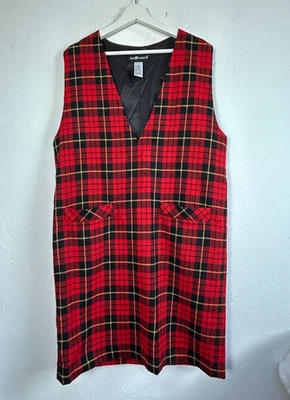 Vintage Sag Harbor Red Plaid Sleeveless Sweater Dress Wool Blend Mini Holiday 14 - Image 1 of 4