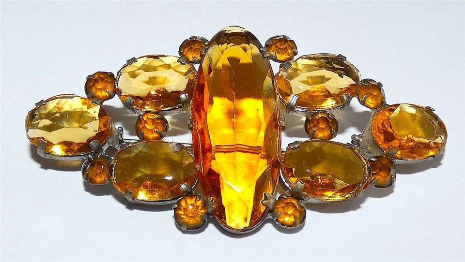 Vintage Czech Amber Glass Brooch Open Back Art Deco   885 - Image 1 of 4