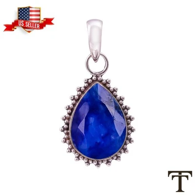 Venta Black Friday 925 Plata Natural Laboratorio ZAFIRO AZUL Madre Colgante Joyería Foto 1 de 4