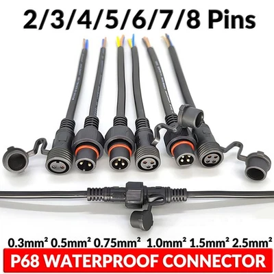 IP68 Waterproof Electrical Cable Connector Plug- Socket With Dust Cover 2-8 Pins - image 1 of 4