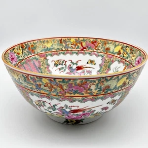Splendida antica famiglia cinese medaglione rosa porcellana chinoiserie ciotola 12" - Foto 1 di 15