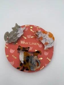 Pink Linen Set of 3 Cat Kitty Hair Claw Clips NEW - Picture 1 of 2