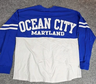 Camisa Ocean City Maryland Spirit Adulto XL Azul Blanco L/S Letras Texturizadas Algodón Foto 1 de 4