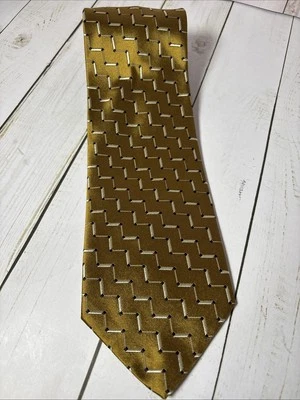 Corbata de seda Donna Karan plateada dorada geométrica EE. UU. 59 x 3,7/8 Foto 1 de 4