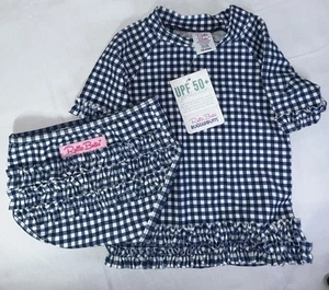 Rufflebutts Neu mit Etikett Mädchen Größe 18/24 Monate marineblau Gingham Rüschen Rash Guard Bikini  - Bild 1 von 3