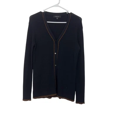 Witty Fox Womens Ribbed Black Cardigan Sweater Copper Brown Trim Size Large - Image 1 of 4