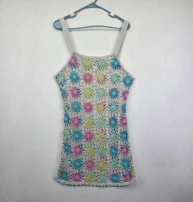 No Boundaries Mini Dress Size L Crochet Floral Boho Festival Y2K Beach Coverup - Image 1 of 4