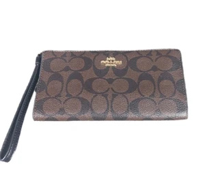 Cartera Coach plegable en lona exclusiva marrón y negra para mujer - Imagen 1 de 6