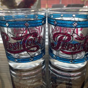 Vintage Pepsi Cola - Stained Glass Tiffany Style Lowball Glasses - Set of 2 - Picture 1 of 8