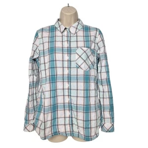 Croft & Barrow Teal & White Plaid Button-Up Shirt Small Long Sleeve Casual Top - Picture 1 of 5